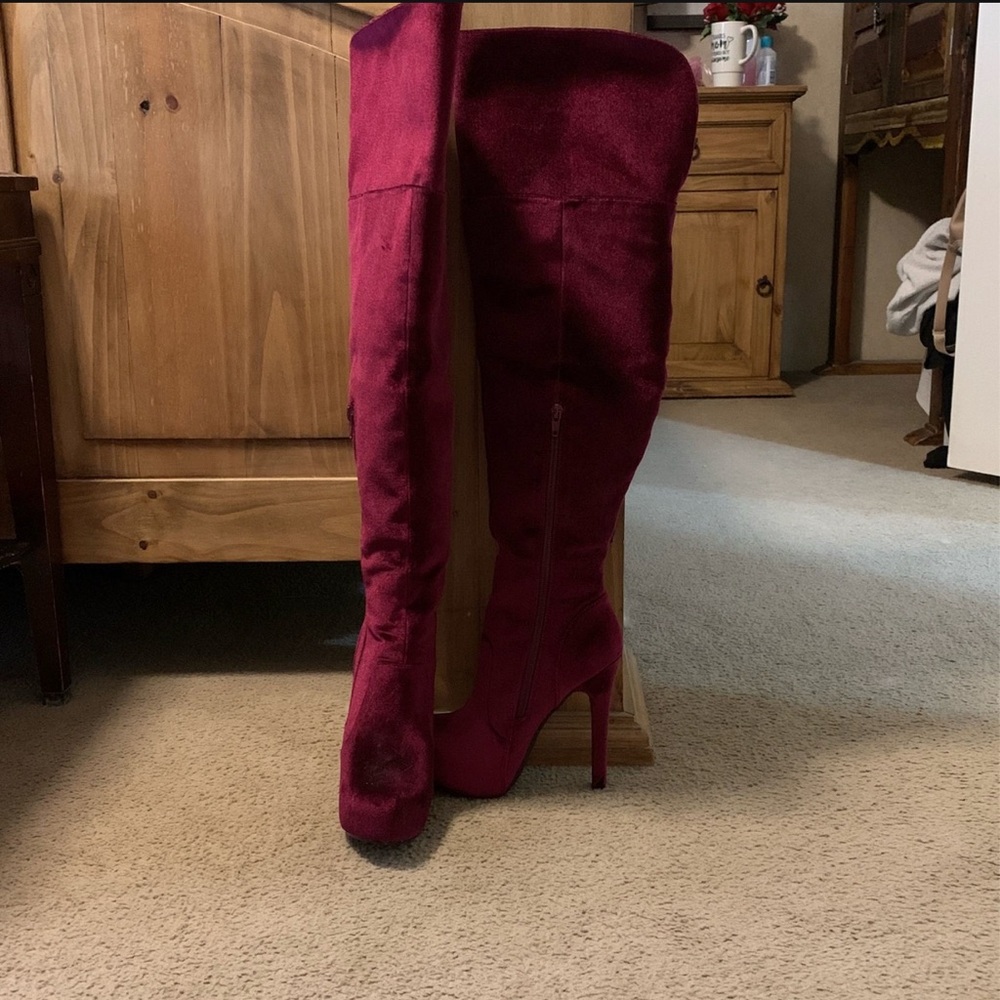 Women's Over-the-Knee High Heel Boots in Burgundy